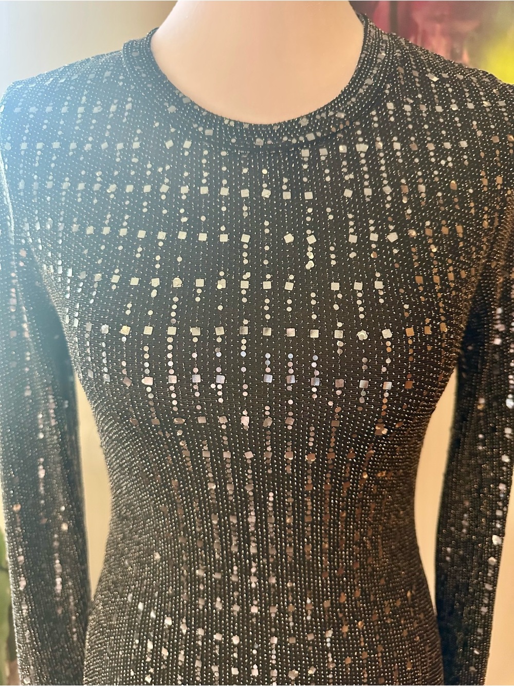 Black Sequin Long-Sleeve Bodycon Mini Dress